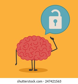 Brain character with a bubble chat: unlocked brain