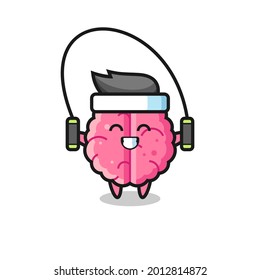 brain character cartoon with skipping rope , cute style design for t shirt, sticker, logo element