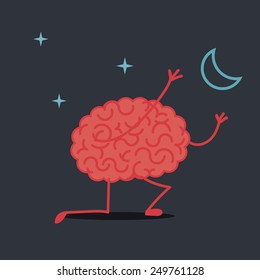 Brain character catching the moon