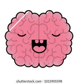 brain character with concentrated expression in colored crayon silhouette