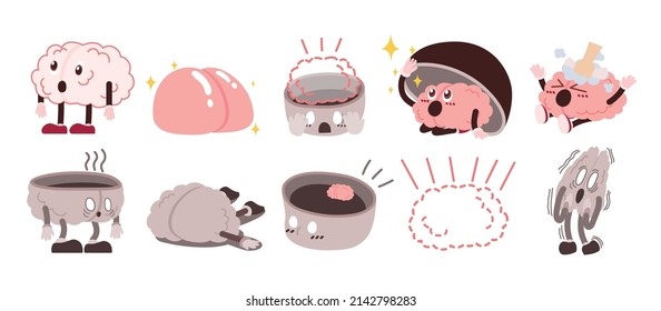 Brain Character With Emotion And Activity Set, Vector, Illustration