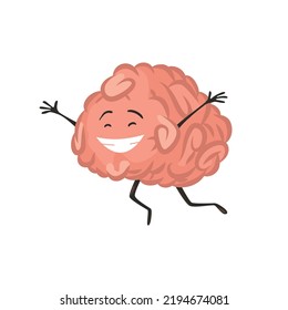 Gehirncharaktergefühl Intelligenz Emoji lächelt. Cute Held Gehirn Emoji einzeln auf weißem Hintergrund. Funny Cartoon Emoticon