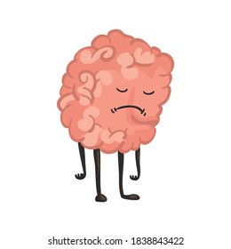 Emoción de carácter cerebral. El carácter cerebral está muy molesto. Divertido emoticono de dibujos animados. Ilustración del vector aislada en fondo blanco