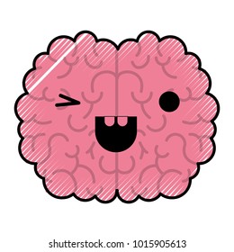 brain character with eye wink expression in colored crayon silhouette