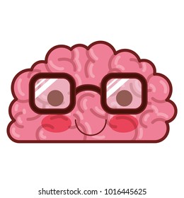 brain character with glasses and calm expression in colorful silhouette with brown contour