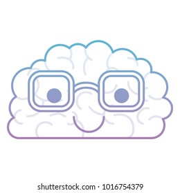 brain character with glasses and calm expression in degraded blue to purple color contour