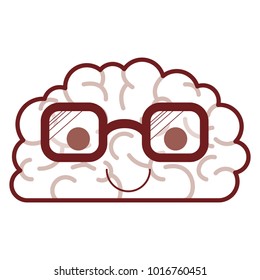 brain character with glasses and calm expression in dark red contour