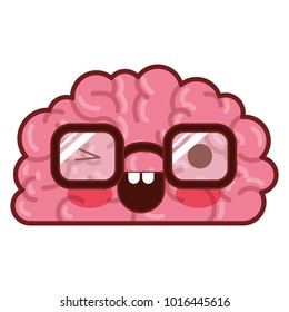 brain character with glasses and eye wink expression in colorful silhouette with brown contour