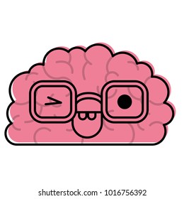 brain character with glasses and eye wink expression in watercolor silhouette