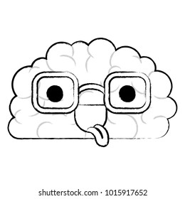 brain character with glasses and funny expression in black blurred contour