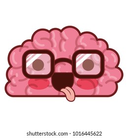 brain character with glasses and funny expression in colorful silhouette with brown contour