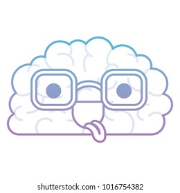 brain character with glasses and funny expression in degraded blue to purple color contour