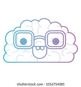 brain character with glasses and happy expression in degraded blue to purple color contour