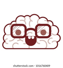 brain character with glasses and happy expression in dark red contour