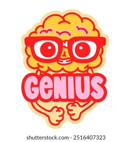 Carácter cerebral con gafas. Gafas inteligentes con cerebro, concepto de inteligencia y educación, mascota cerebral nerd, Ilustración vectorial.