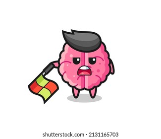 brain character as line judge hold the flag down at a 45 degree angle , cute style design for t shirt, sticker, logo element
