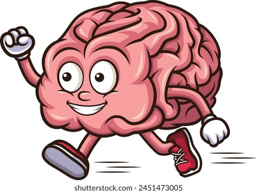 Brain character running vector illustration