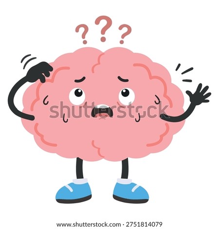 brain character showing confusion and uncertainty representing overthinking doubt problem solving and mental struggle