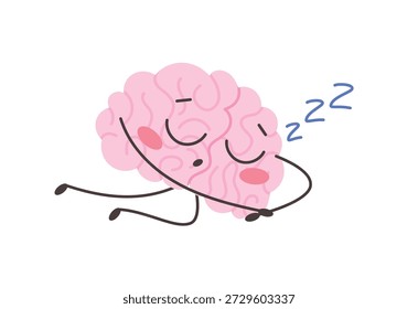 Personaje del cerebro durmiendo. Concepto de descanso. Divertida mascota. Ilustración vectorial aislada