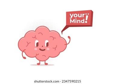 carácter cerebral con la mente escrita, ilustración vectorial