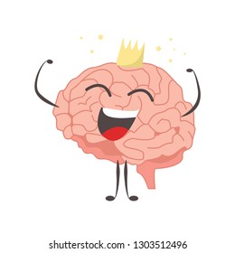 Brain characters king winner making sport exercises and different activities vector