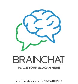 Brain chat vector logo template. This design use two brain with blue and green color. Suitable for conversation.