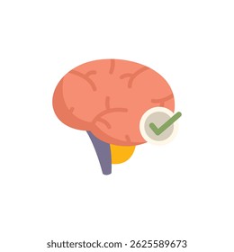 Cerebro con marca de verificación que muestra buena salud mental y psicología