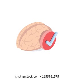Brain check mark. Vector 3d isometric, color web icon, new flat style. Creative illustration design, graphic idea for infographics.