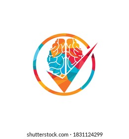 Brain Check Vector Logo Design. Brain And Tick Icon Logo.	