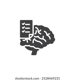 Brain with a checklist vector icon. filled flat sign for mobile concept and web design. Psychological Assessment glyph icon. Symbol, logo illustration. Vector graphics