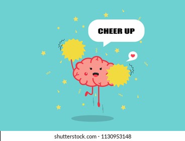 brain cheerleader cartoon vector.funny mind concept.healthy mind