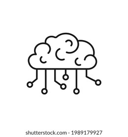 Brain with chip cpu flat design logo