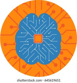 Brain Chip embedded inside a Brain. Circuit Board Brain Chip technology Vector Icon. 
