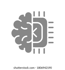 Brain with chip gray icon. Artificial intelligence symbol