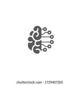 cerebro con icono de chip o sistema concentrador. Intelecto, fisicología, pictograma de poder del conocimiento aislado en blanco. ilustración vectorial plana. Signo de desarrollo creativo, inteligente. Símbolo de tecnología inteligente.