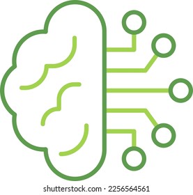 Brain chip technology icon with green duotone style. Computing, diagram, download, file, folder, graph, laptop . Vector illustration