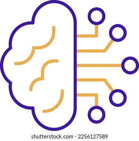 Brain chip technology icon with purple and orange duotone style. Computing, diagram, download, file, folder, graph, laptop . Vector illustration