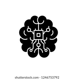 Brain chipset black icon, vector sign on isolated background. Brain chipset concept symbol, illustration 