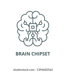 Brain chipset vector line icon, linear concept, outline sign, symbol