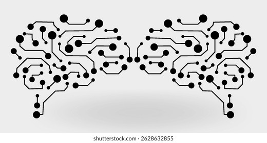 Brain circuit board ai tech concept dot line elements icon