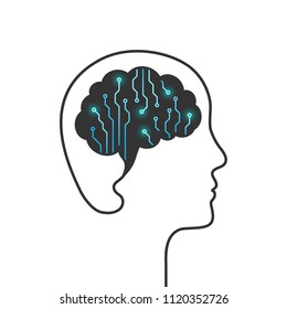 Brain and circuit board as artificial intelligence concept. Glowing circuits as robotics science and machine learning metaphor.