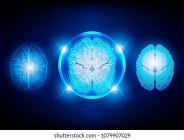 Brain with circuit board technology concept. vector technology design background