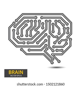 Brain with circuit board texture. Digital, technology concept. vector illustration.