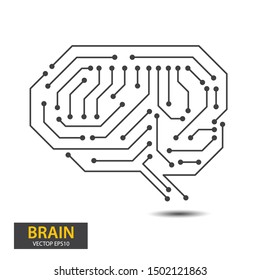 Brain With Circuit Board Texture. Digital, Technology Concept. Vector Illustration.