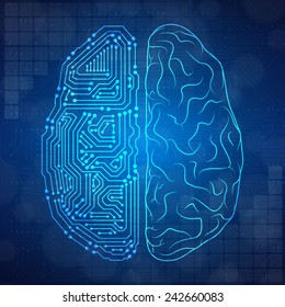 Brain With Circuit Board Texture. Digital Concept. Digitally Background. EPS10 Vector