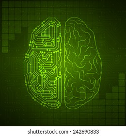 Brain with circuit board texture. Digital concept. Digitally background. EPS10 vector