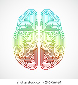 Brain with circuit board texture. Digital concept. Digitally background. EPS10 vector