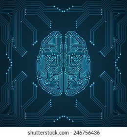 Brain With Circuit Board Texture. Digital Concept. Digitally Background. EPS10 Vector