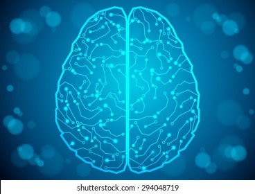 Brain with circuit board texture. Digital concept. Digitally background