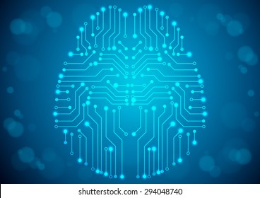 Brain with circuit board texture. Digital concept. Digitally background